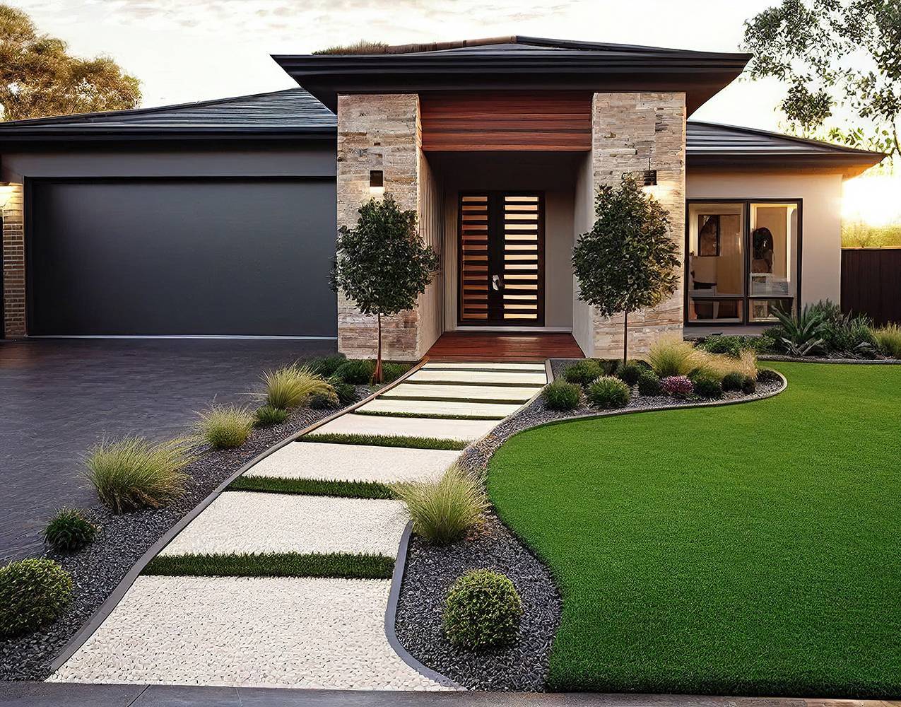 A contemporary Australian home or residential buildings front ya